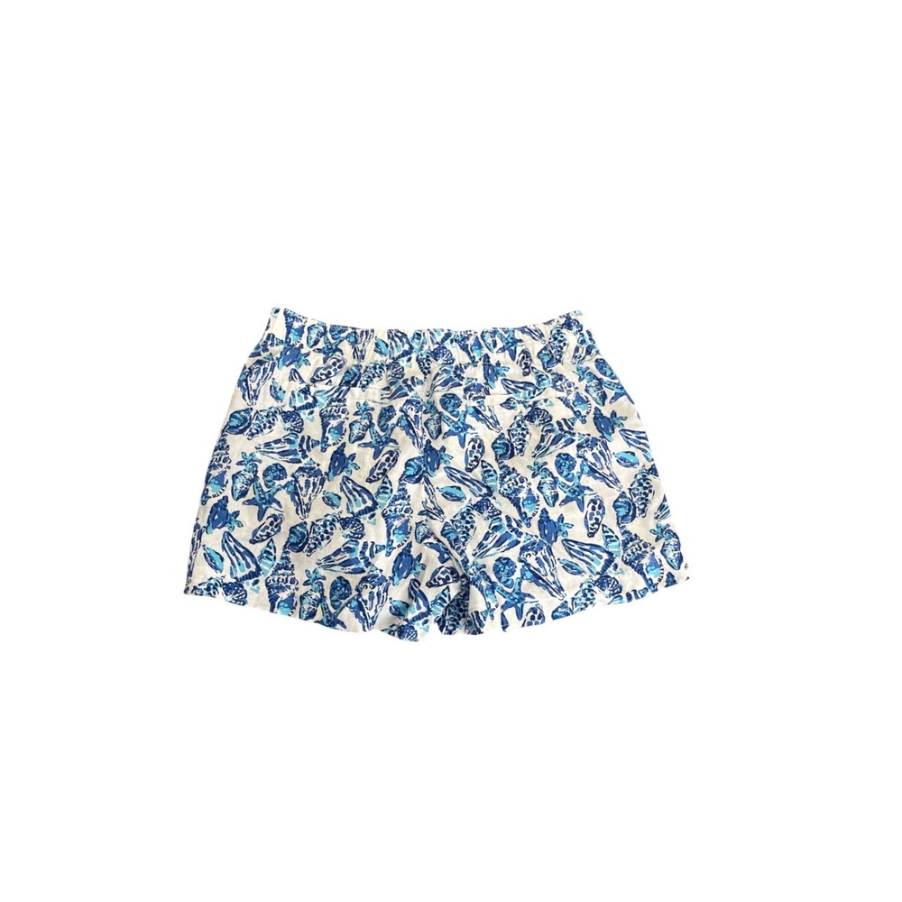Lilly Pulitzer Womens Blue White Linen Seashell Starfish Coastal Shorts Size M - Picture 6 of 6